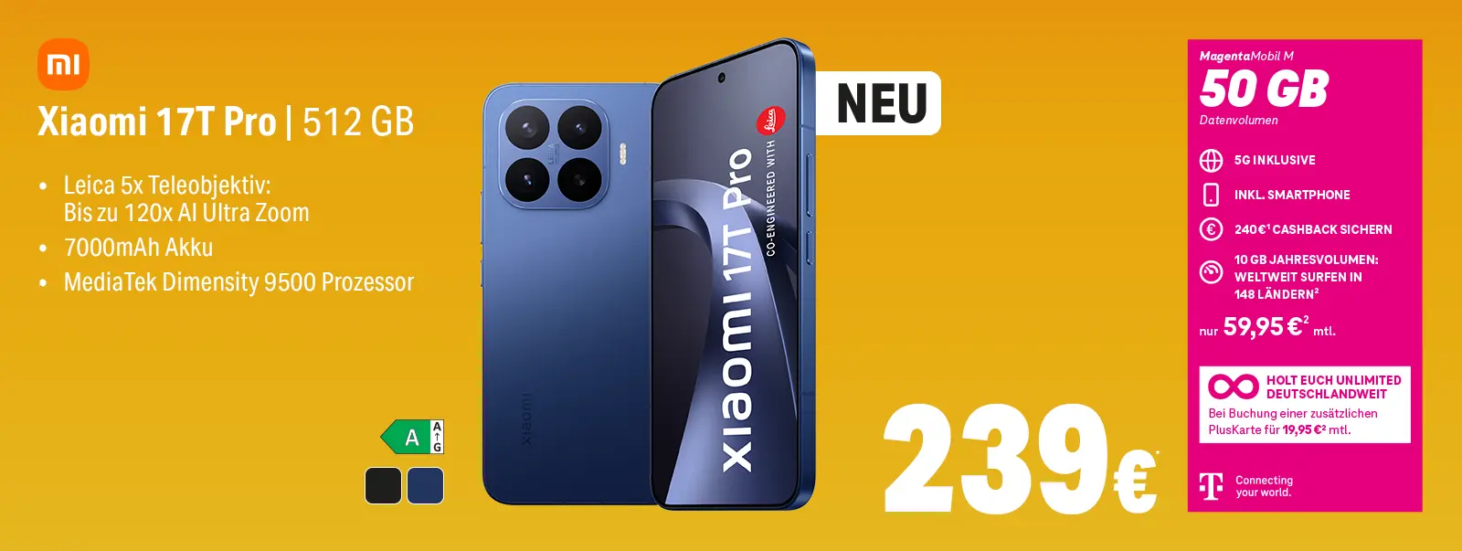 Werbebanner Xiaomi 17T Pro 512 GB mit 50 GB 5G MagentaMobil M Tarif
